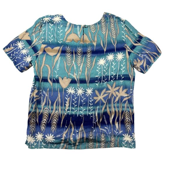 Alfred Dunner Top Womens 14 Blue Green Floral Square Neck Short Sleeve USA Shirt - Picture 2 of 6